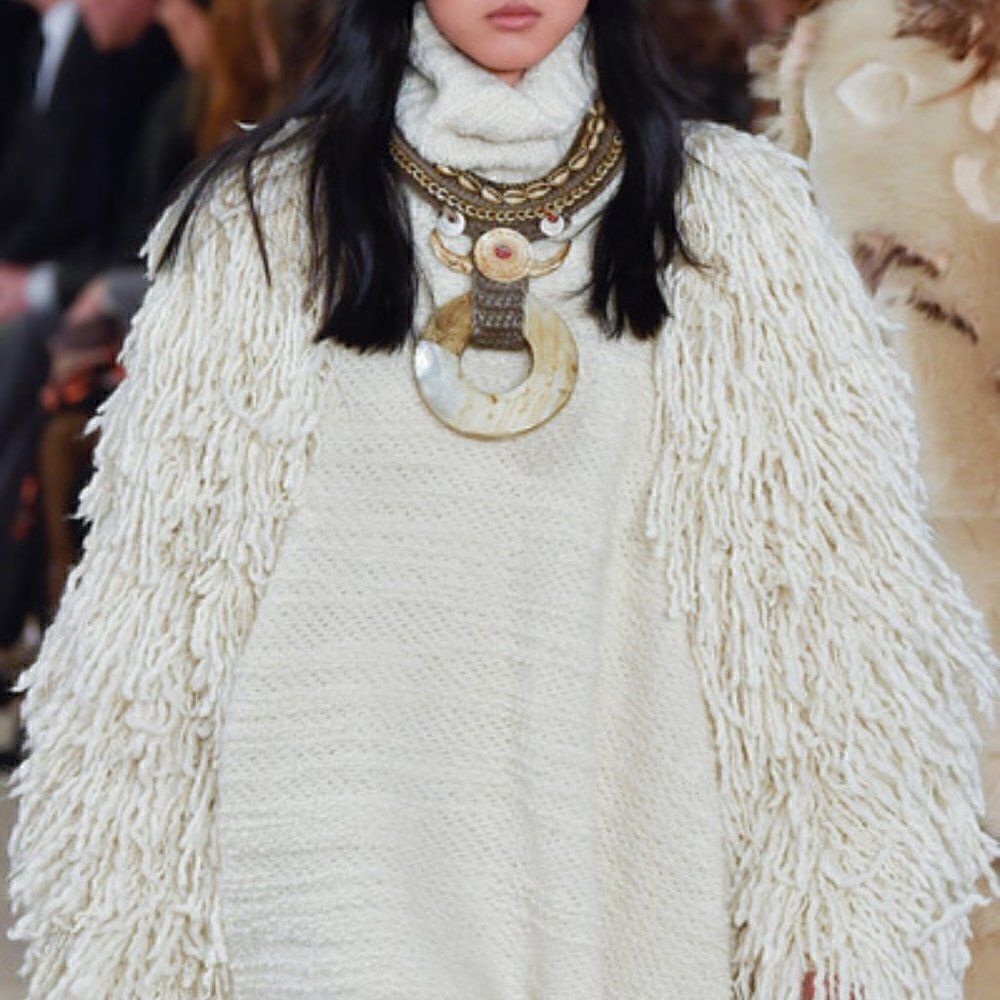 Ralph Lauren Ivory Hand Knit Wool Cashmere Shag Fringe Cardigan Vest